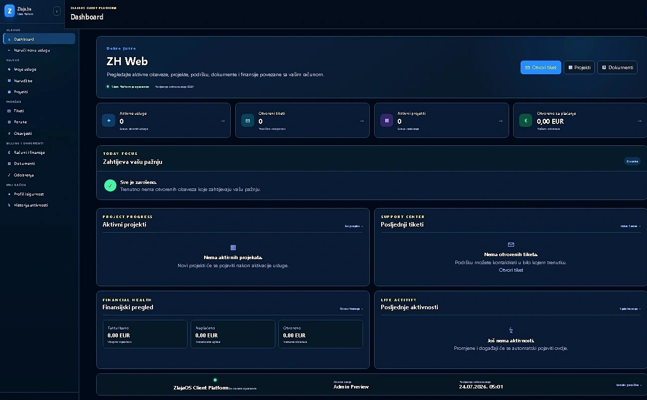 ZlajaOS Client Platform dashboard
